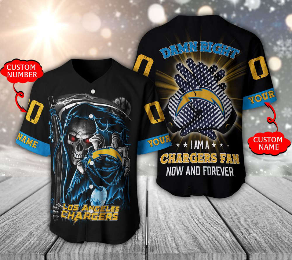 Los Angeles Chargers Baseball Jersey Personalized Skull Damn Right Gift For Men Women - lylyprint.com baseball jersey product view 2