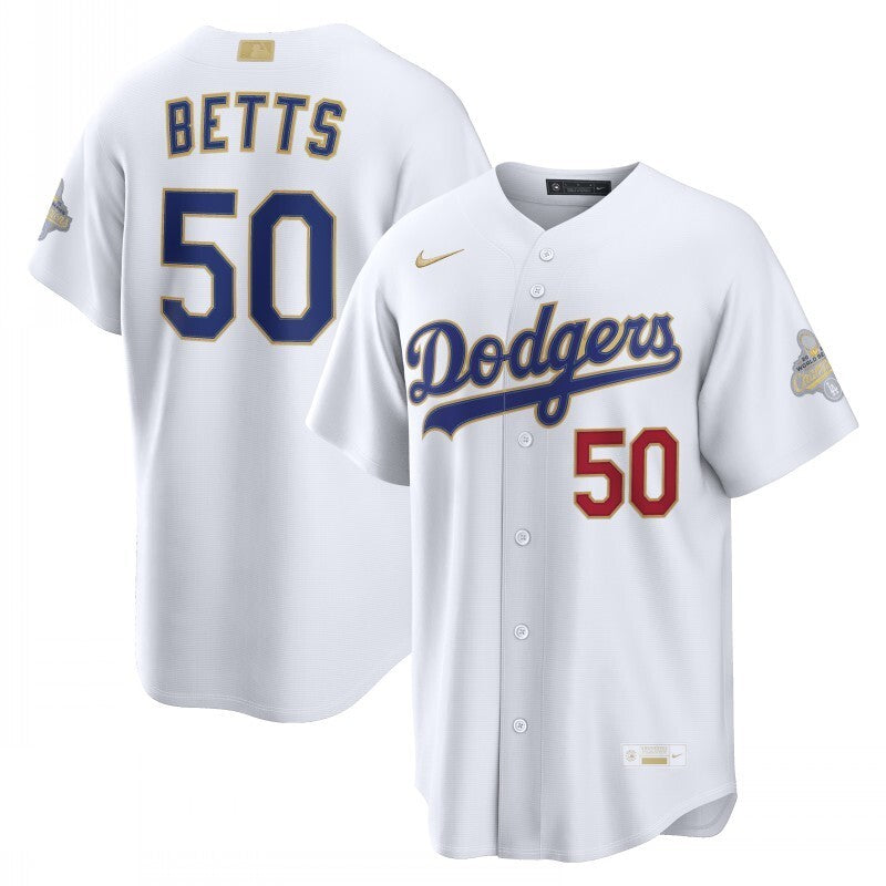 los angeles dodgers #50 mookie betts white-2026-gold-collection-stadium-jersey_ss5_p-2001829319+pv-1+u-8c3ufvjioyvn1ptsr baseball jersey product view 1