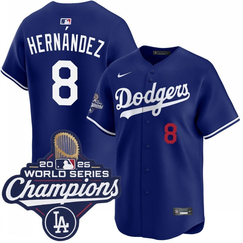 los angeles dodgers #8 enrique hernandez alternate royal limited 2025 world series champions jersey baseball jersey product view 1