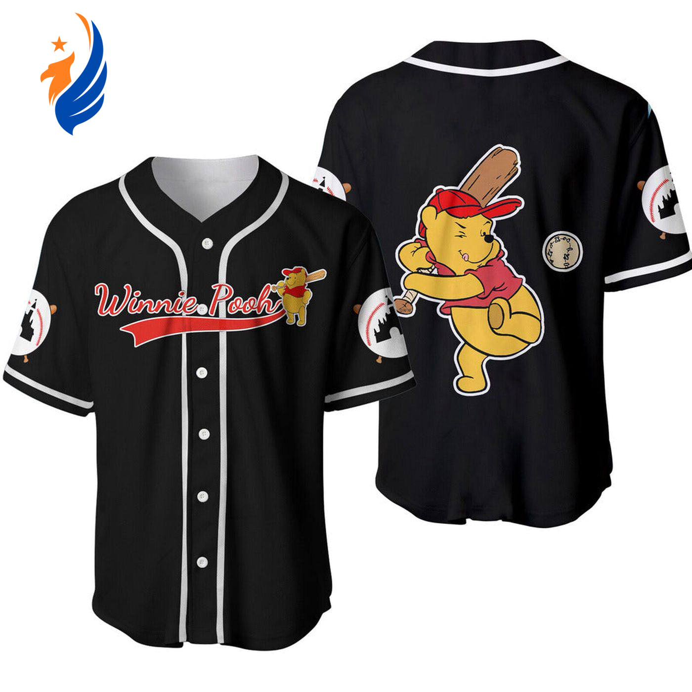 Score Big with the Love Playing Baseball Winnie Pooh Black Jersey - Perfect for Baseball Fans! - Bafud baseball jersey product view 1