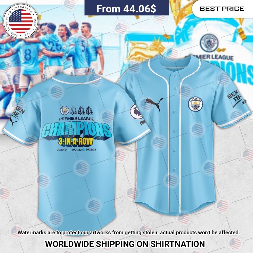 BEST Manchester City Premier League Champions Baseball Jerseys baseball jersey product view 1