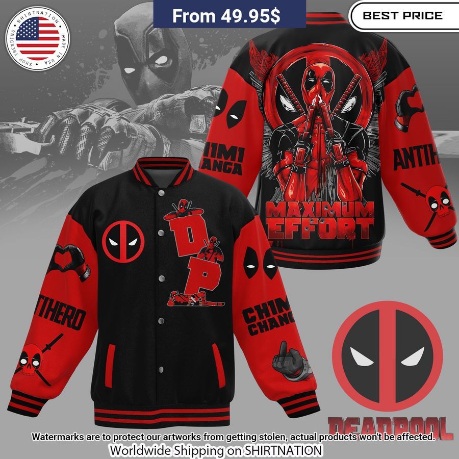 Maximum Effort Deadpool baseball jacket baseball jersey product view 1