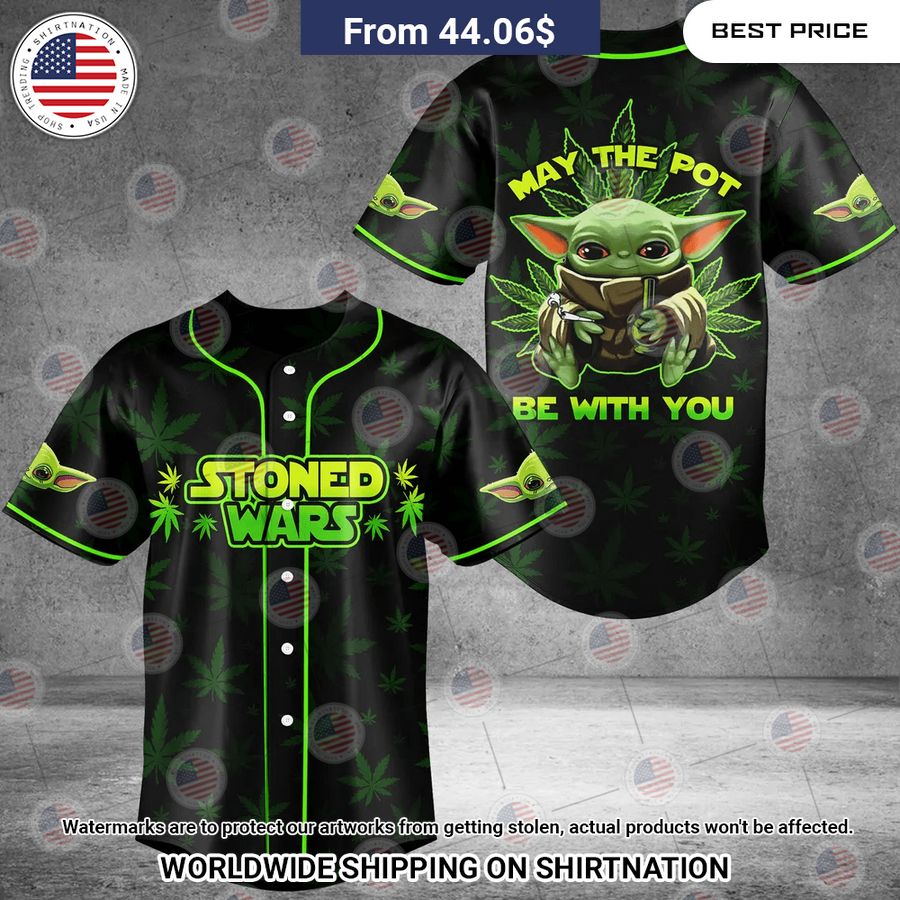 May The Pot Be With You Stoned Wars Yoda Baseball Jersey baseball jersey product view 1