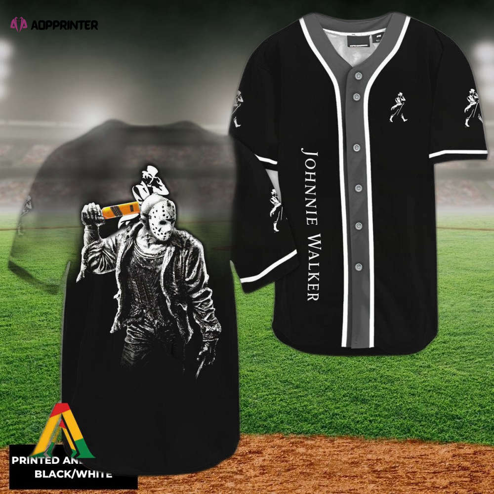 Men s Horror Jason Voorhees Johnnie Walker Baseball Jersey – Fearlessly Stylish Apparel baseball jersey product view 1