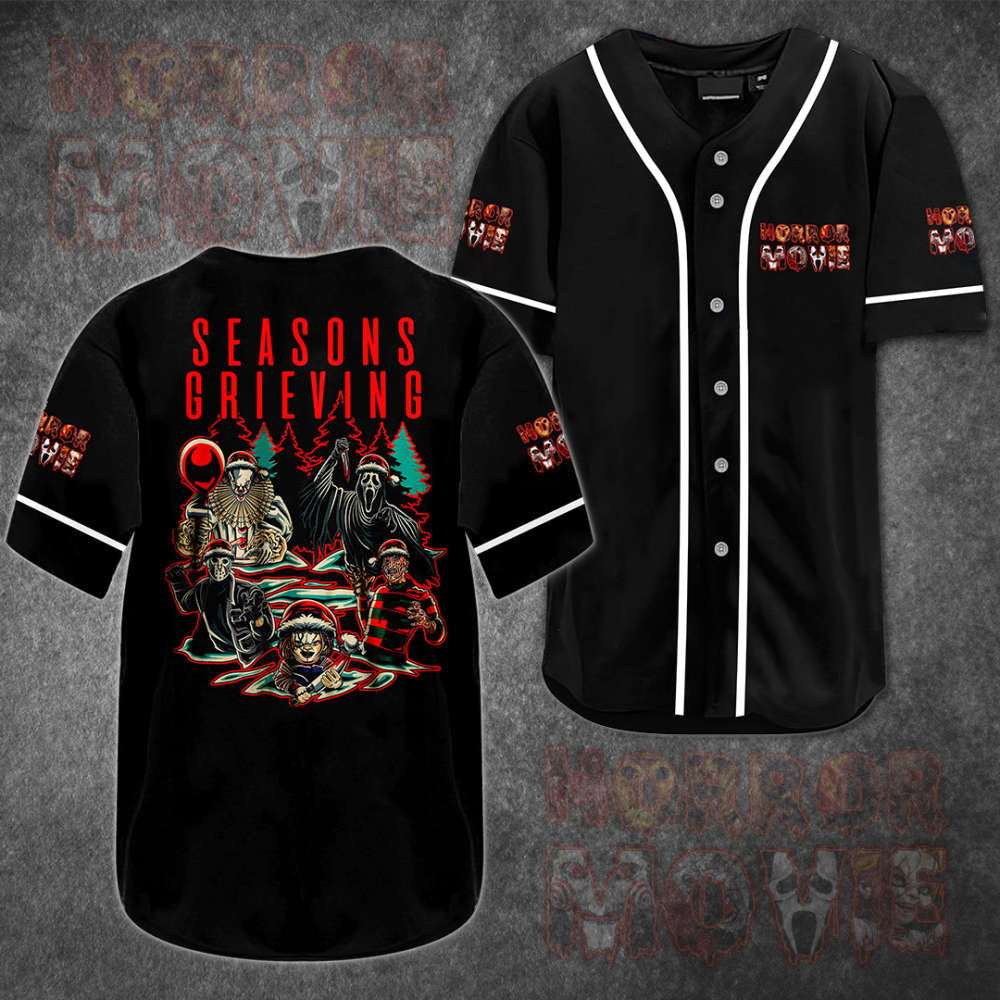 Men s Horror Movie Characters Baseball Jersey: Embrace Your Love for Scary Films! baseball jersey product view 2