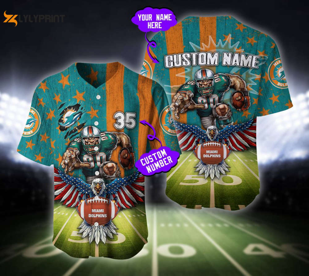 Miami Dolphins Baseball Jersey Custom Name And Number Fan Gifts - lylyprint.com baseball jersey product view 1