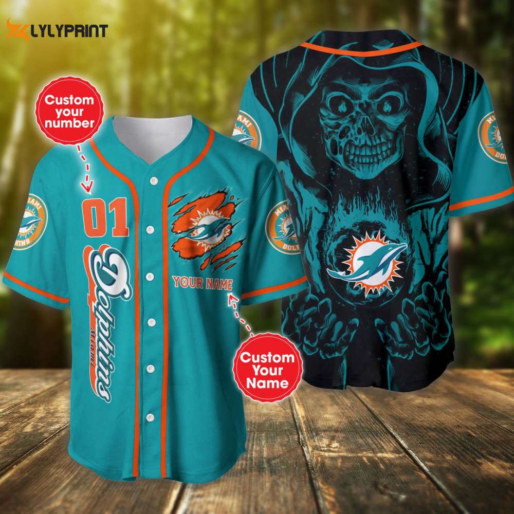 Miami Dolphins Baseball Jersey Custom Name And Number - lylyprint.com baseball jersey product view 1