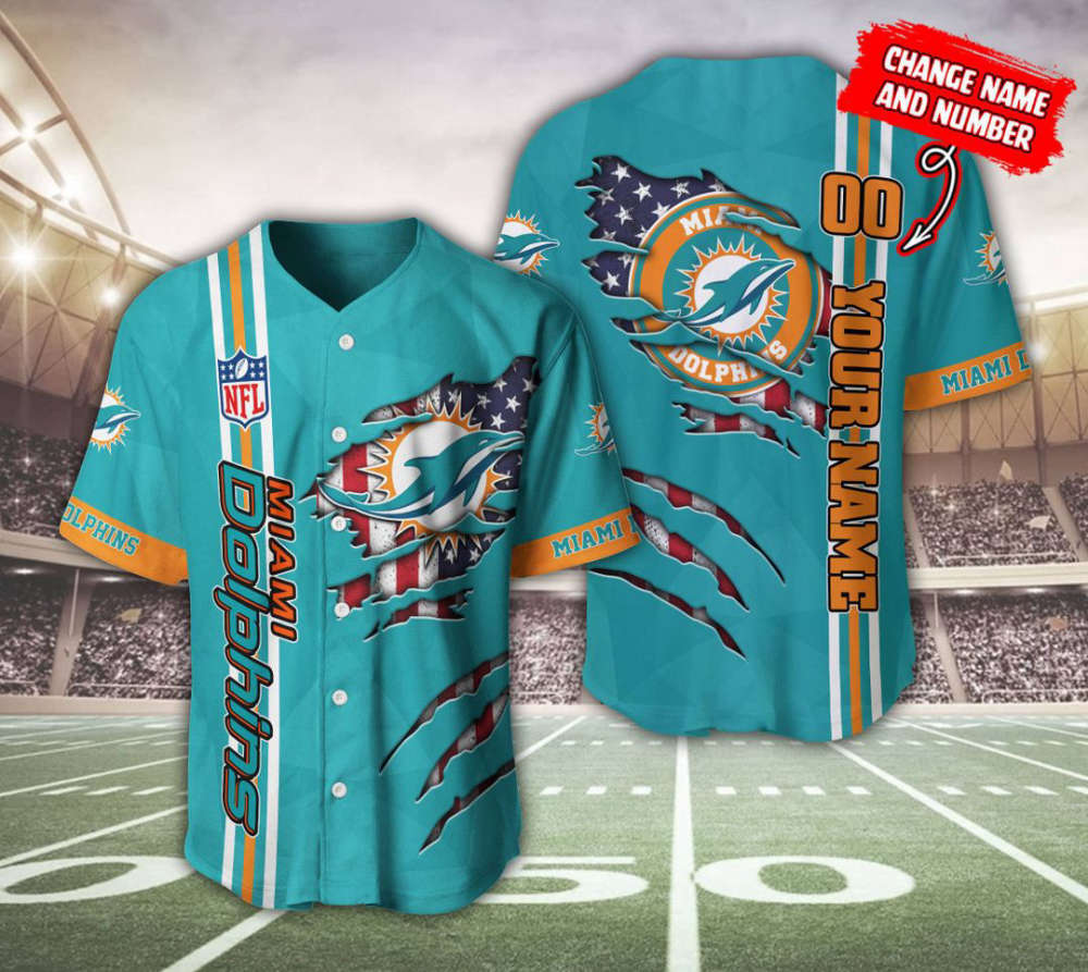 Miami Dolphins Personalized Baseball Jersey Gift For Men Women - lylyprint.com baseball jersey product view 2