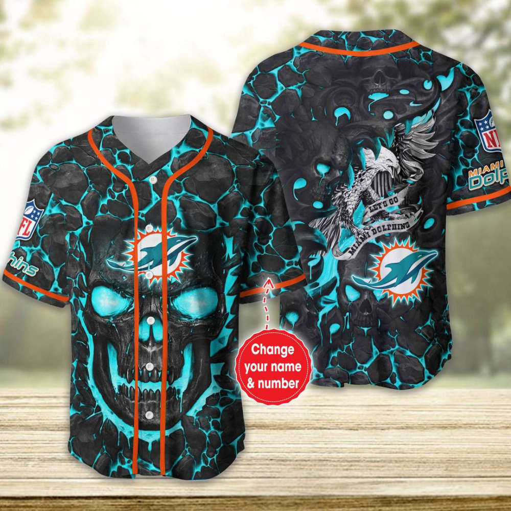 Miami Dolphins Personalized Baseball Jersey Fan Gifts - lylyprint.com baseball jersey product view 2