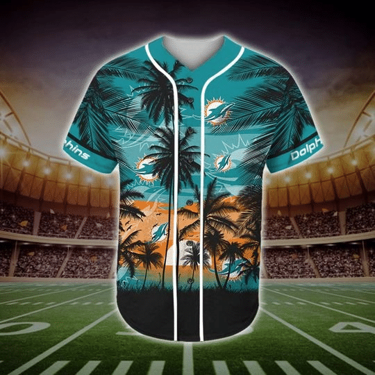 Shop the Miami Dolphins Tropical Baseball Jersey- Perfect for Sunny Miami Games! - lylyprint.com baseball jersey product view 2