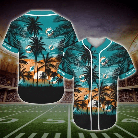 Shop the Miami Dolphins Tropical Baseball Jersey- Perfect for Sunny Miami Games! - lylyprint.com baseball jersey product view 3