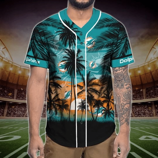 Shop the Miami Dolphins Tropical Baseball Jersey- Perfect for Sunny Miami Games! - lylyprint.com baseball jersey product view 5
