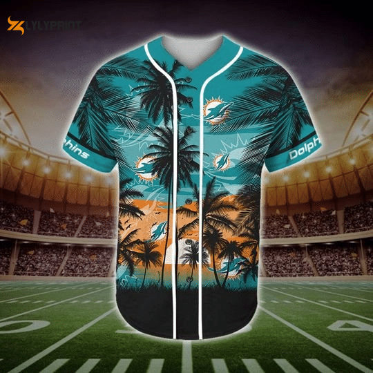 Shop the Miami Dolphins Tropical Baseball Jersey- Perfect for Sunny Miami Games! - lylyprint.com baseball jersey product view 1