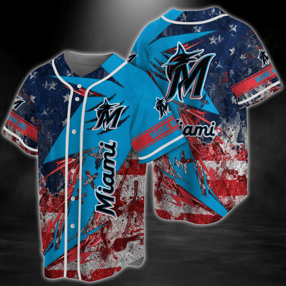Miami Marlins MLB Baseball Jersey Shirt with US Flag Design FVJ - Aopprinter baseball jersey product view 2