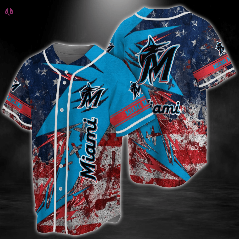 Miami Marlins MLB Baseball Jersey Shirt with US Flag Design FVJ - Aopprinter baseball jersey product view 1