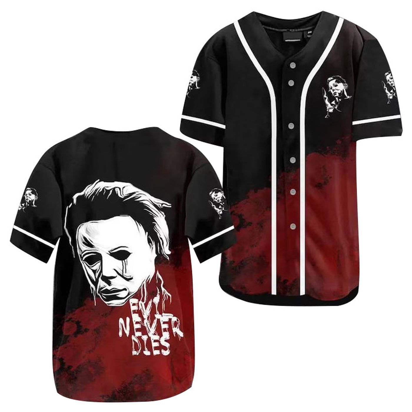 Michael Myers Red Black Baseball Jersey - Gift for Men Women - Gift for Men Women - lylyprint.com baseball jersey product view 2