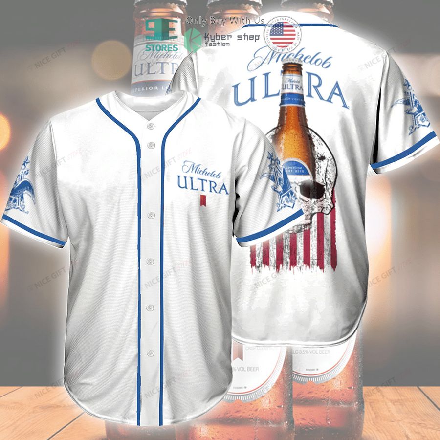 BEST Michelob Ultra SKull United States Flag white Baseball Jersey baseball jersey product view 1
