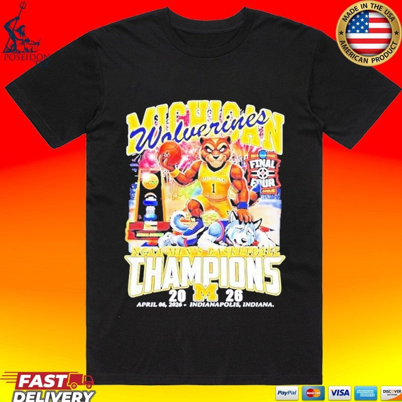 Michigan Beat Uconn 2026 Mens Basketball National Champions Mascot T-shirt Unisex T-shirt, Sweatshirt, Hoodie, Long Sleeve Tee - T-Shirt, Sweatshirt, Hoodie