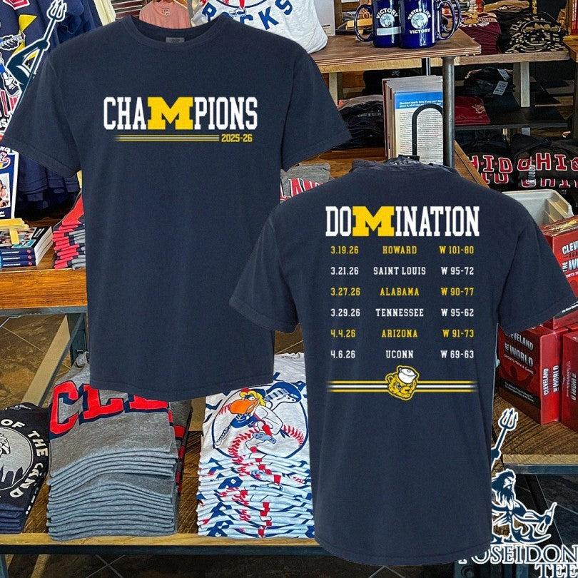 Michigan Wolverines 2026 National Champions Domination Scores T-shirt Unisex T-shirt, Sweatshirt, Hoodie, Long Sleeve Tee - T-Shirt, Sweatshirt, Hoodie