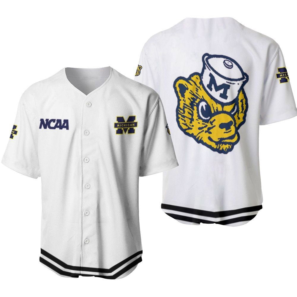 Michigan Wolverines Classic White With Mascot Gift For Michigan Wolverines Fans Baseball Jersey Gifts for Fans - lylyprint.com baseball jersey product view 2