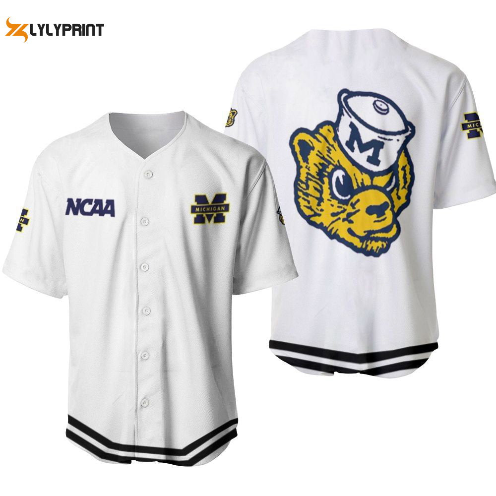 Michigan Wolverines Classic White With Mascot Gift For Michigan Wolverines Fans Baseball Jersey Gifts for Fans - lylyprint.com baseball jersey product view 1