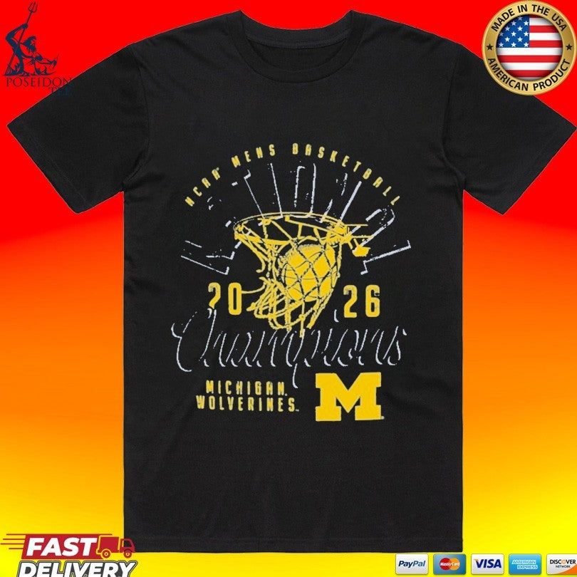 Michigan Wolverines Comfort Colors 2026 NCAA Mens Basketball National Champions Distressed Net T-shirt - T-Shirt, Sweatshirt, Hoodie