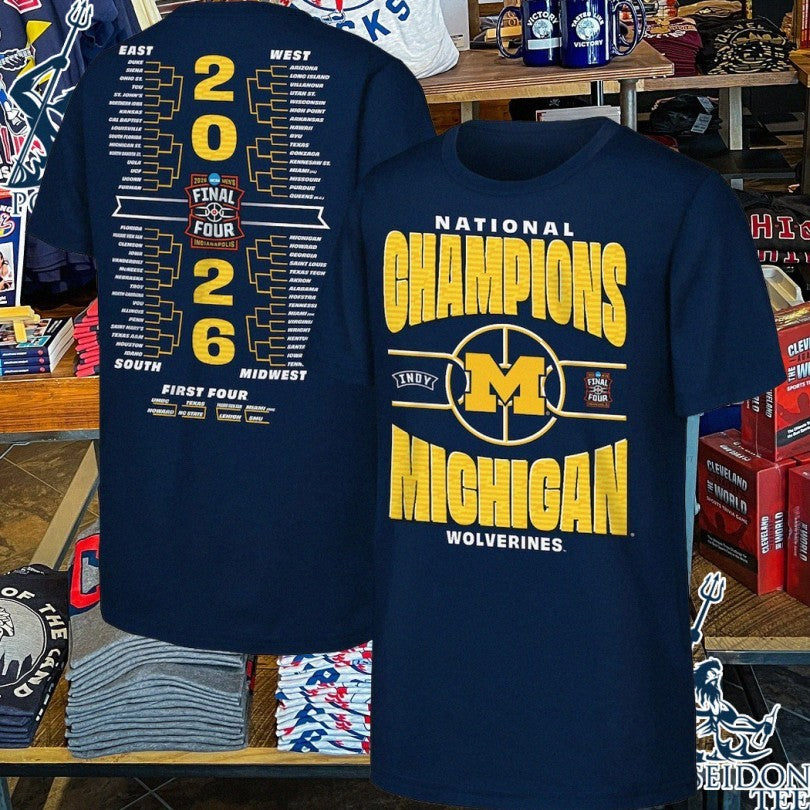 Michigan Wolverines Outerstuff Youth 2026 NCAA Mens Basketball National Champions Bracket T-shirt - T-Shirt, Sweatshirt, Hoodie