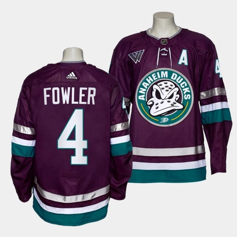 mighty ducks #4 cam fowler 2023-24 30th anniversary alternate authentic purple jersey men's sports jersey product view 1