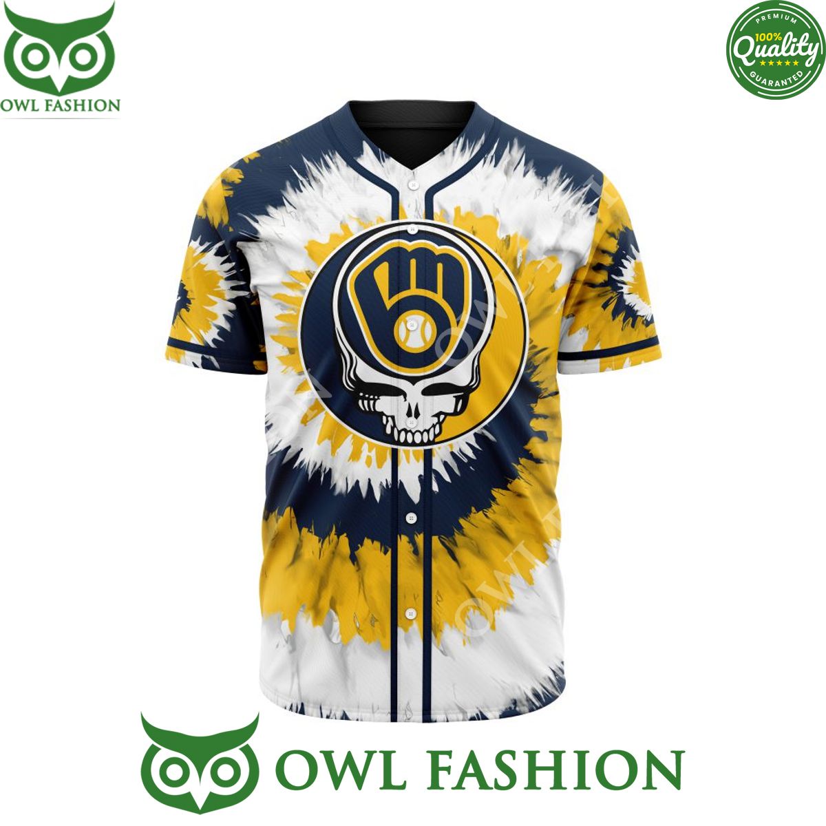 Milwaukee Brewers Grateful Dead Design MLB Limited Baseball Jersey shirt baseball jersey product view 1