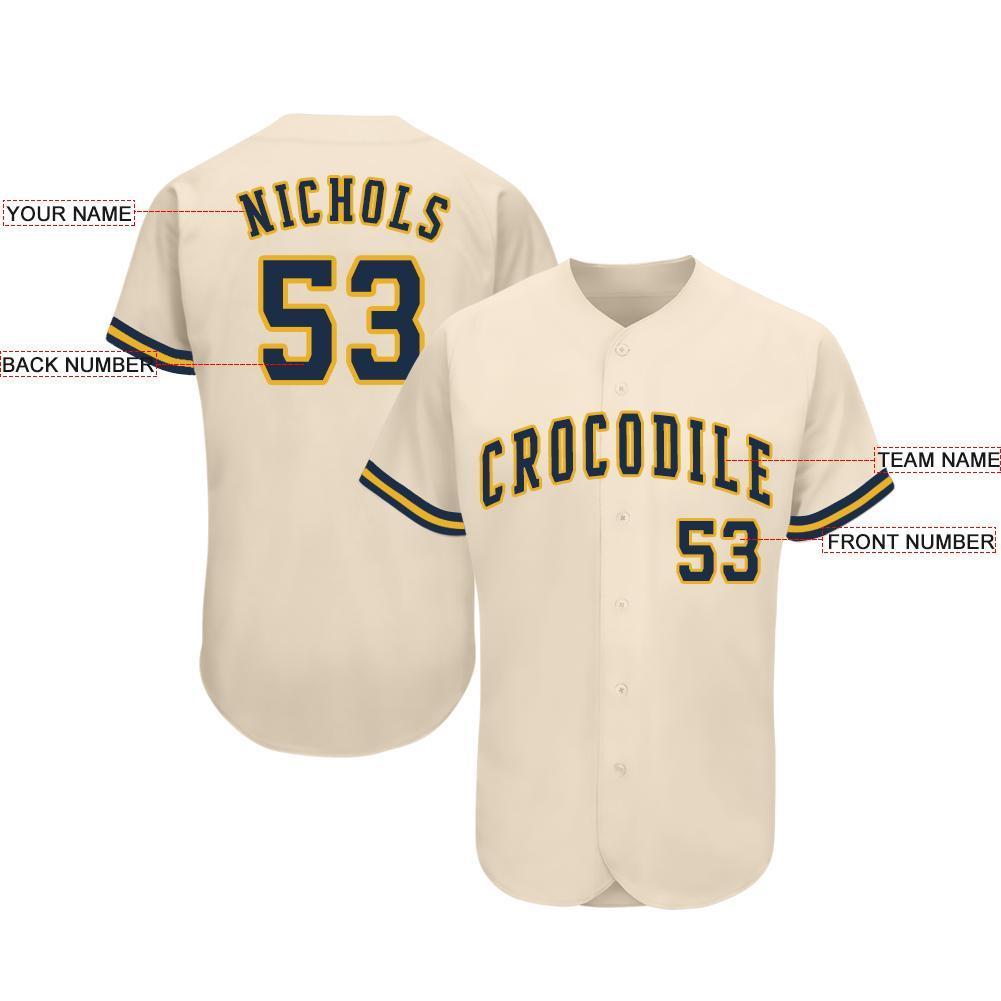 Custom Cream Navy-Gold Baseball Jersey baseball jersey product view 3