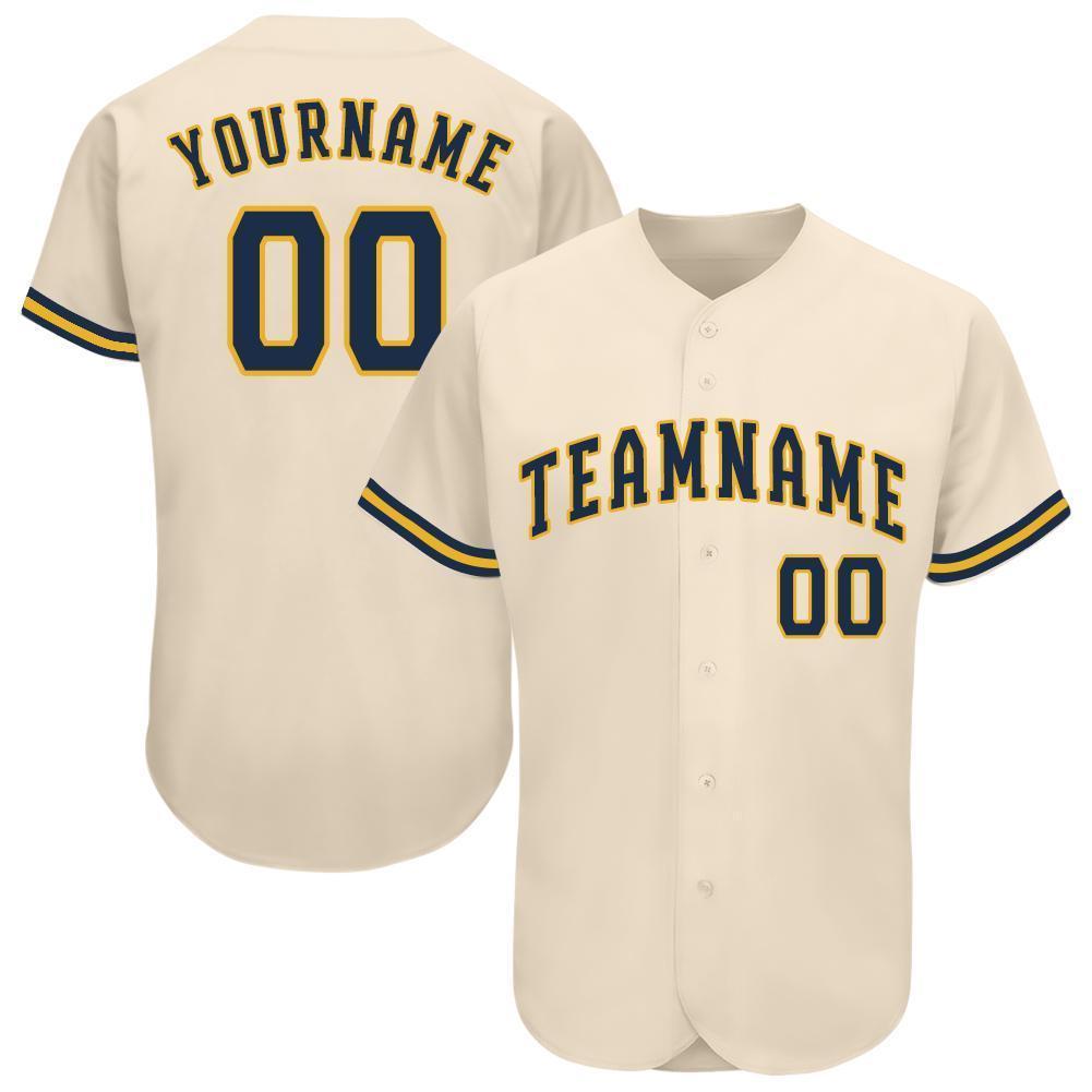 Custom Cream Navy-Gold Baseball Jersey baseball jersey product view 1