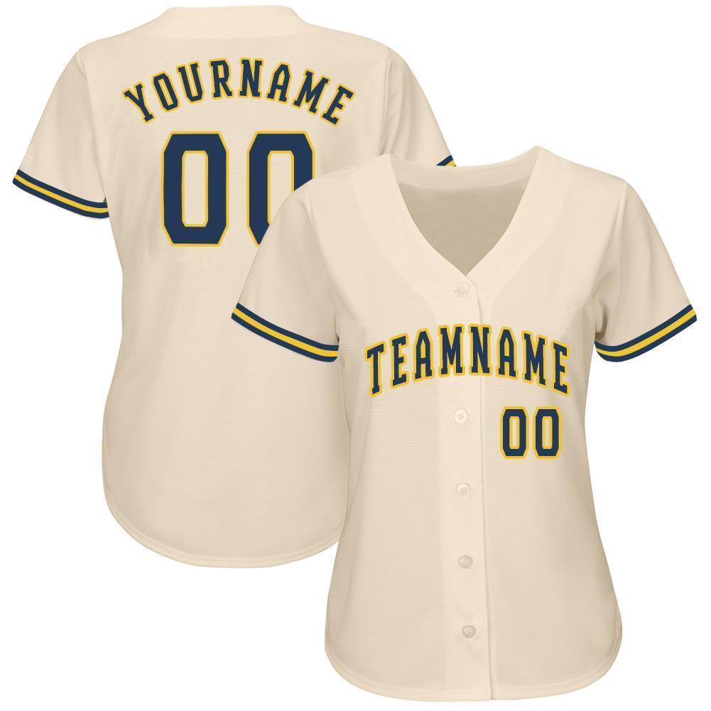 Custom Cream Navy-Gold Baseball Jersey baseball jersey product view 2