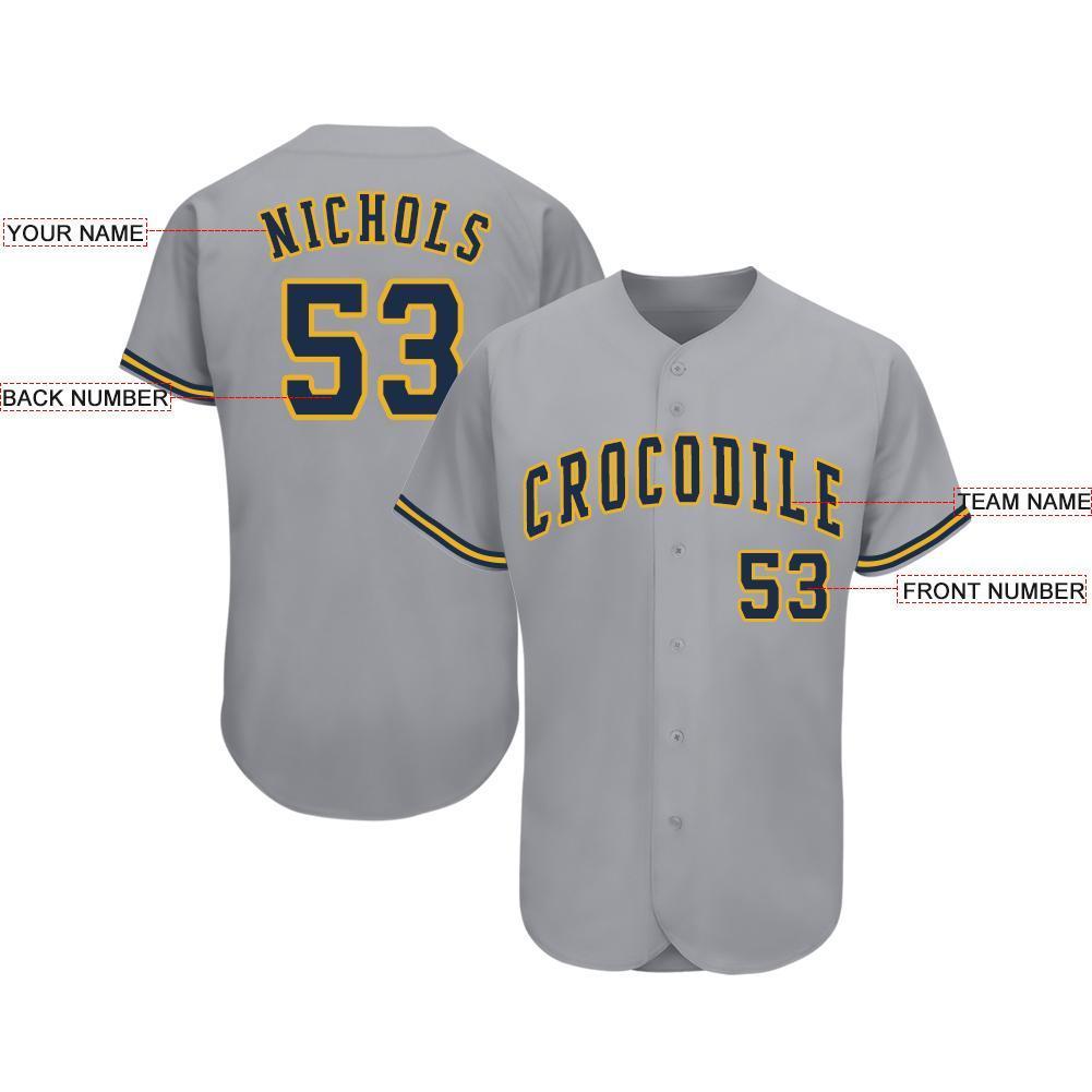 Custom Gray Navy-Gold Baseball Jersey baseball jersey product view 4