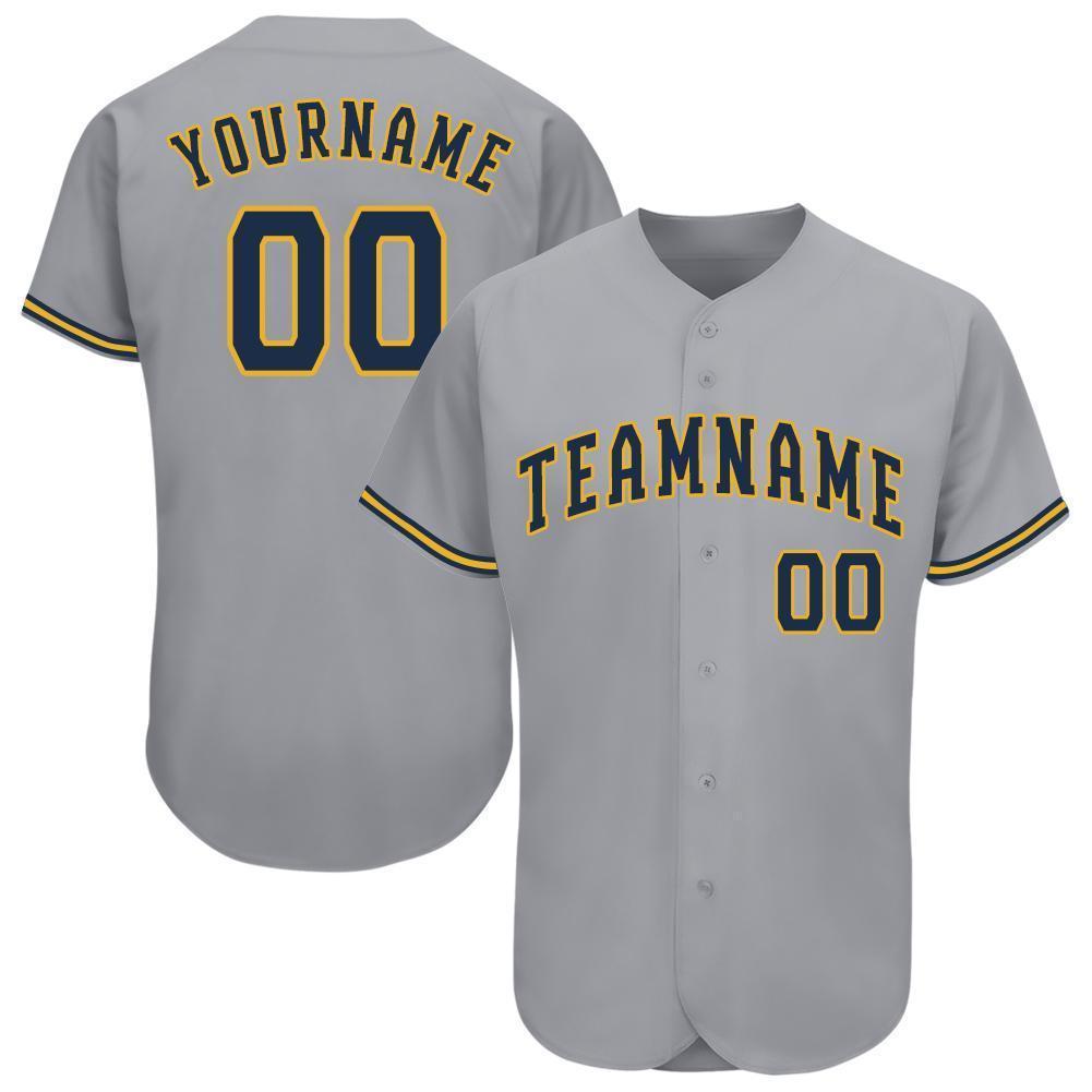 Custom Gray Navy-Gold Baseball Jersey baseball jersey product view 1