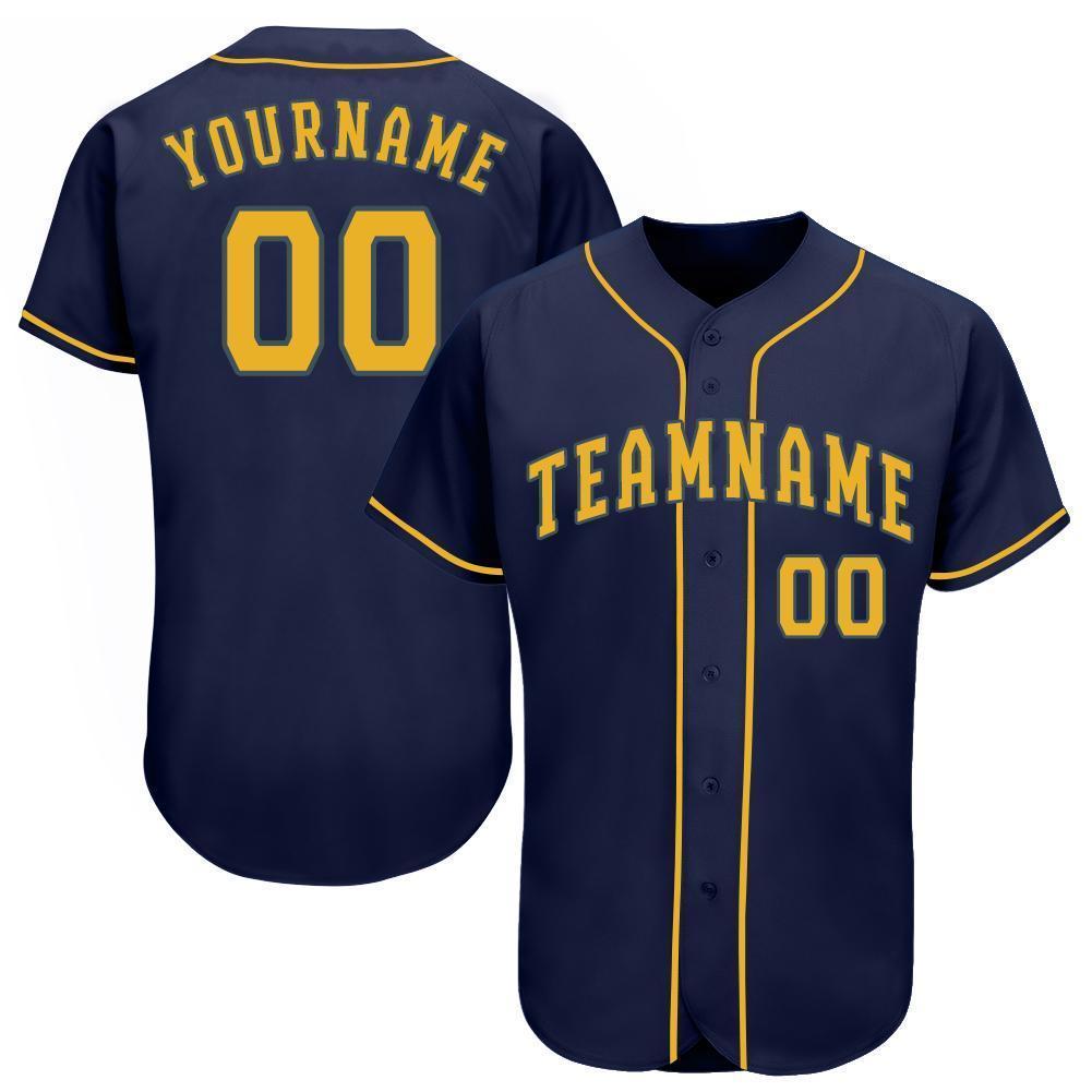 Custom Navy Gold Baseball Jersey baseball jersey product view 1