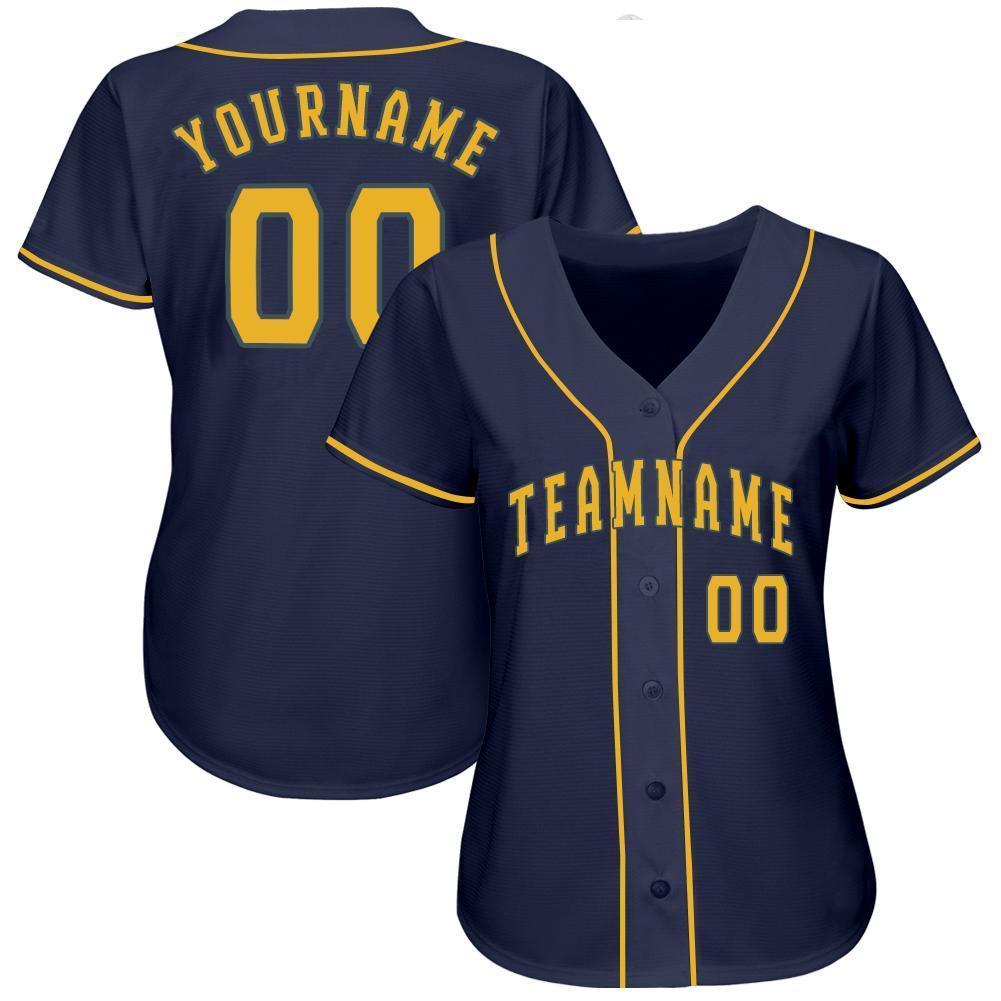 Custom Navy Gold Baseball Jersey baseball jersey product view 2