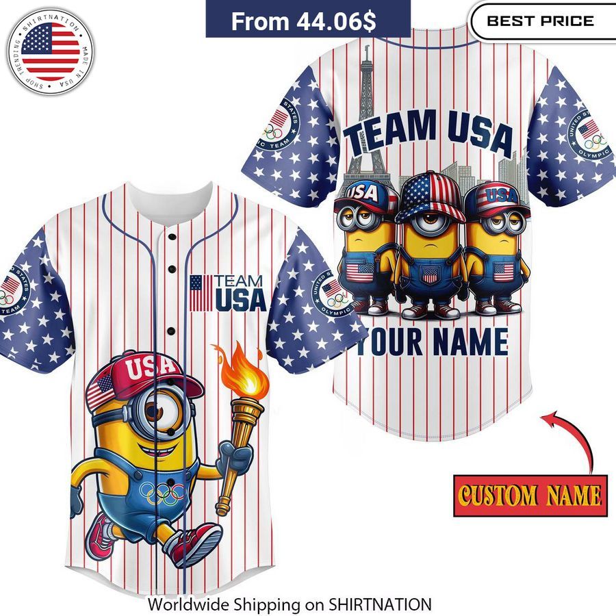 Minion Team USA Olympic 2024 CUSTOM Baseball Jersey baseball jersey product view 1
