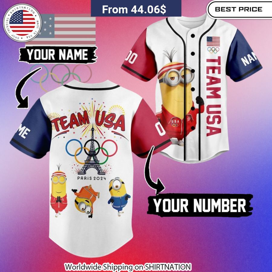 Minion Team USA Olympic Paris 2024 Baseball Jersey baseball jersey product view 1