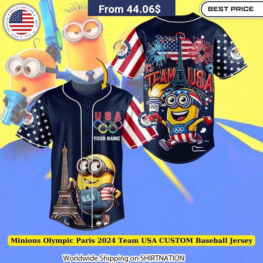 Minions Olympic Paris 2024 Team USA CUSTOM Baseball Jersey baseball jersey product view 1