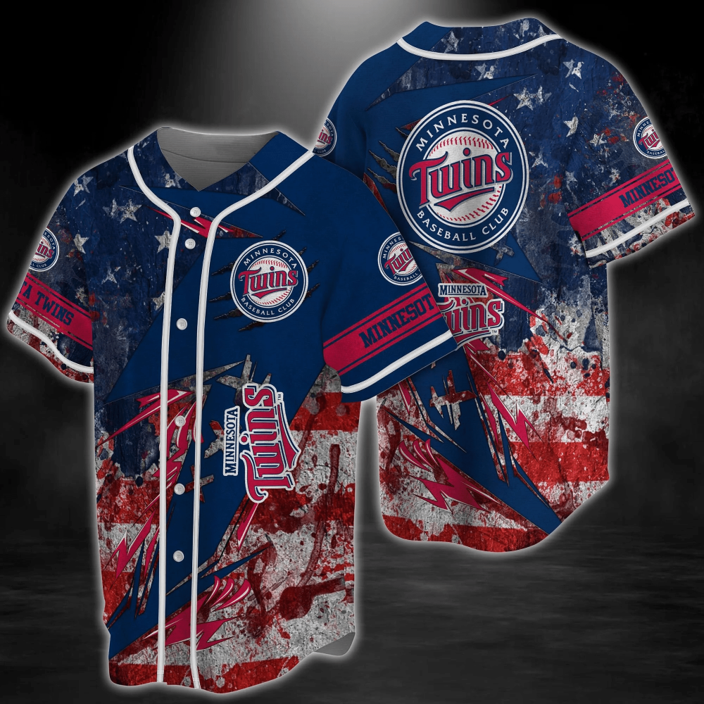 Minnesota Twins MLB Baseball Jersey Shirt with US Flag Design FVJ baseball jersey product view 2