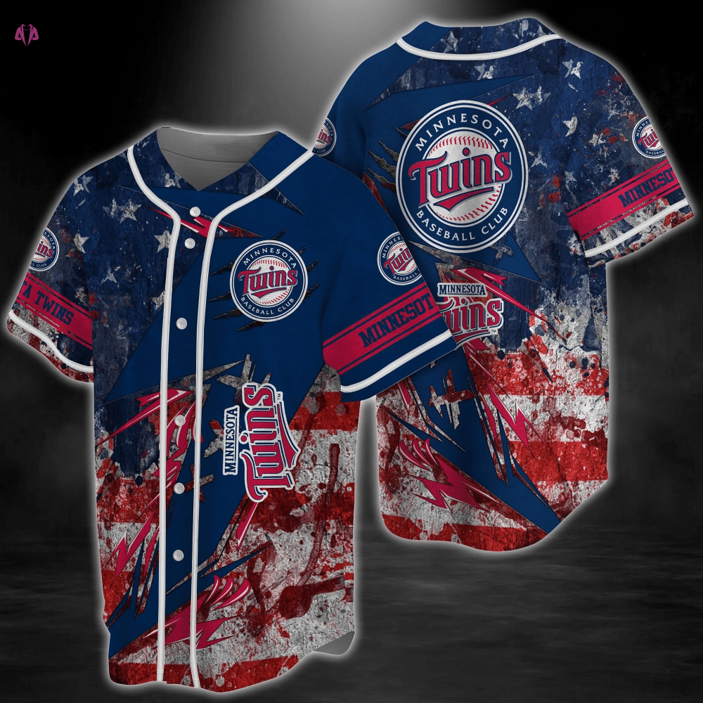 Minnesota Twins MLB Baseball Jersey Shirt with US Flag Design FVJ - Aopprinter baseball jersey product view 1