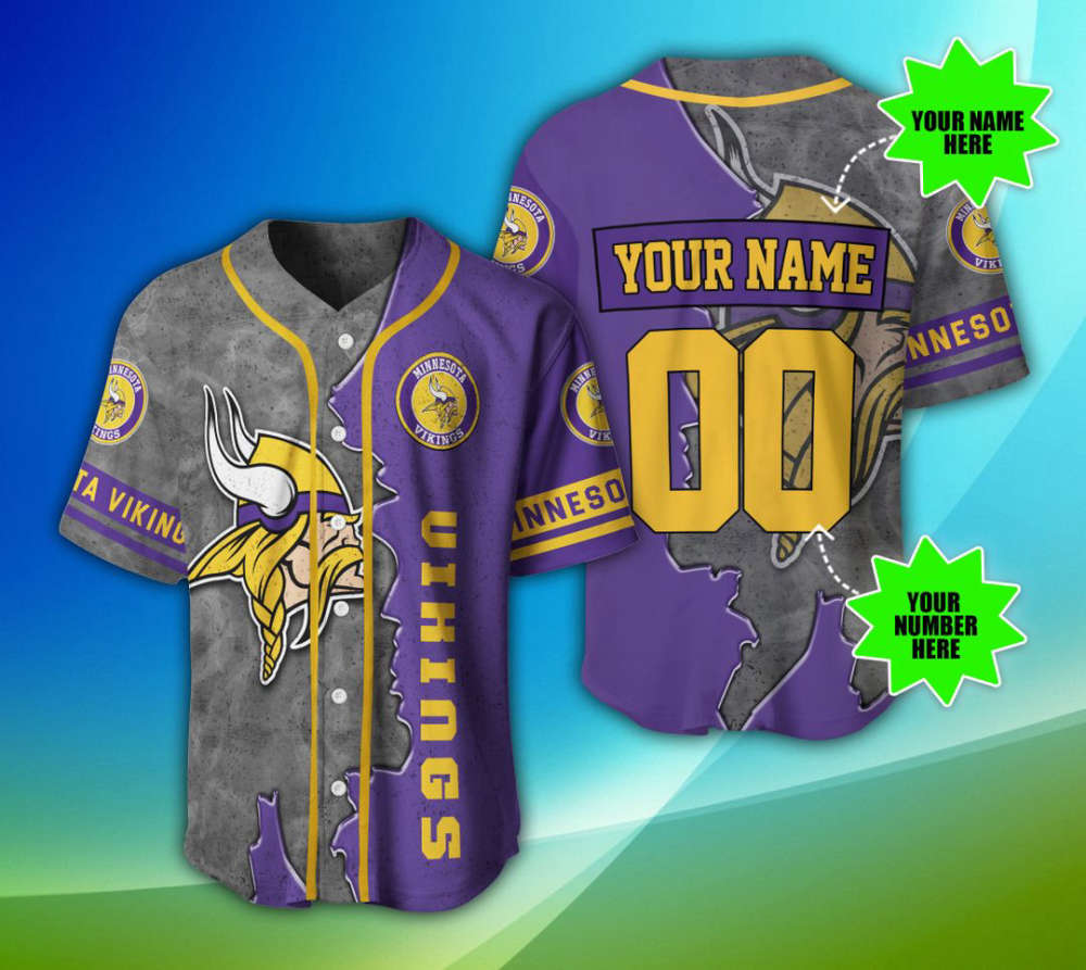 Minnesota Vikings Personalized Baseball Jersey Fan Gifts - lylyprint.com baseball jersey product view 2
