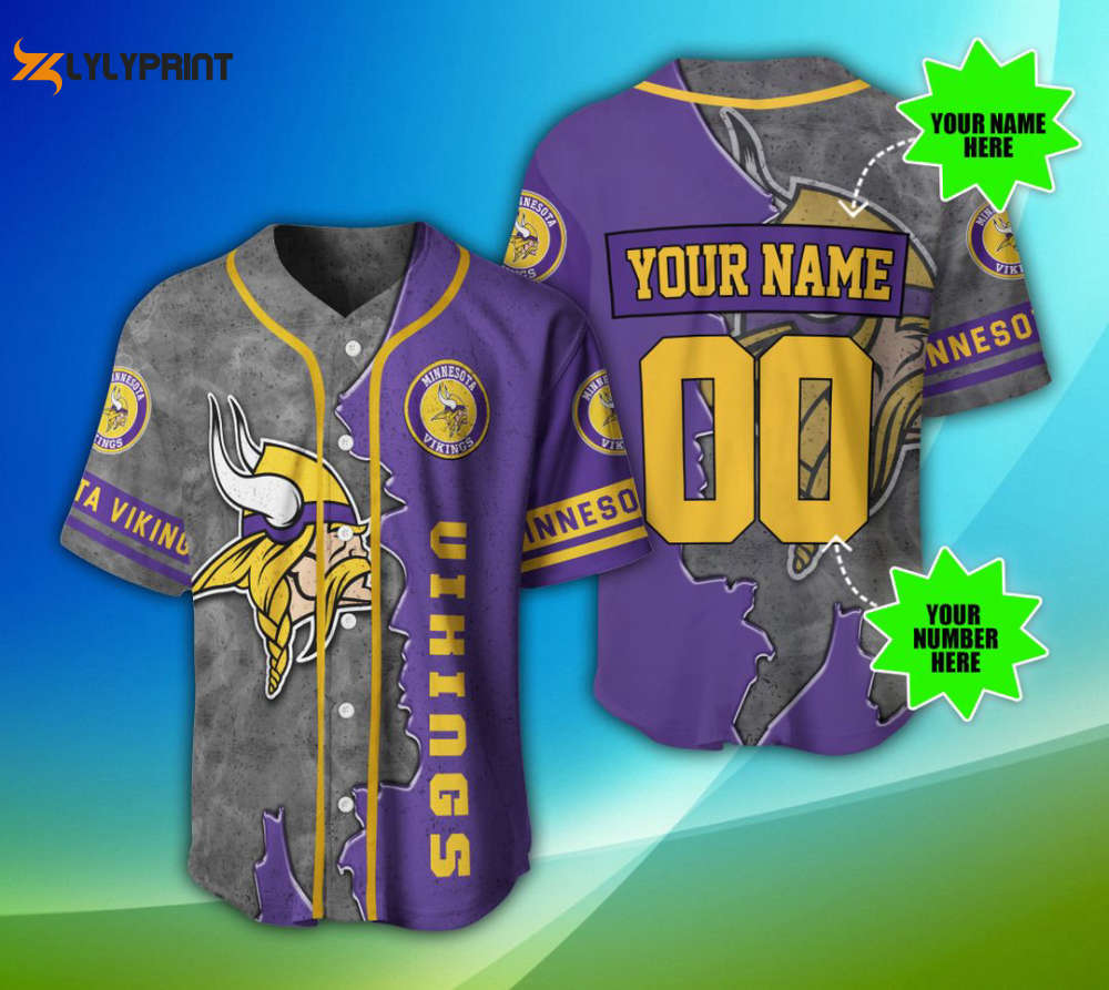 Minnesota Vikings Personalized Baseball Jersey Fan Gifts - lylyprint.com baseball jersey product view 1