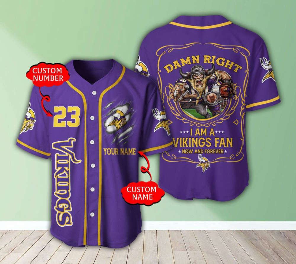 Minnesota Vikings Personalized Baseball Jersey - lylyprint.com baseball jersey product view 2