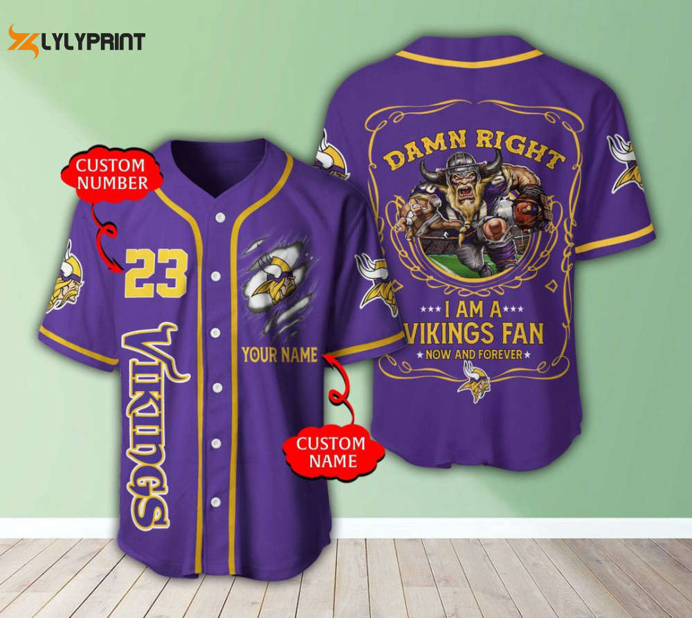 Minnesota Vikings Personalized Baseball Jersey - lylyprint.com baseball jersey product view 1