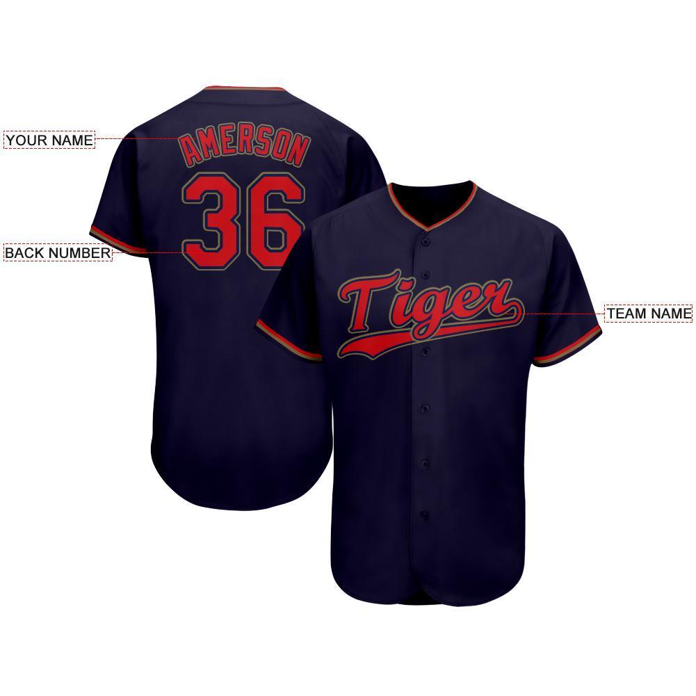 Custom Navy Red-Old Gold Baseball Jersey baseball jersey product view 3
