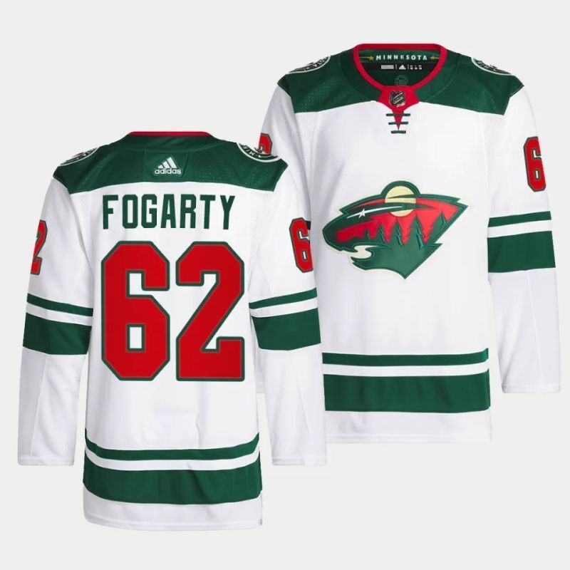 minnesota wild #62 steven fogarty away white men jersey Hockey Jersey hockey jersey product view 1