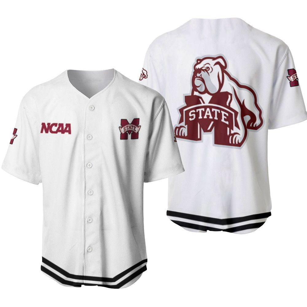 Mississippi State Bulldogs Classic White With Mascot Gift For Mississippi State Bulldogs Fans Baseball Jersey Gifts for Fans - lylyprint.com baseball jersey product view 2