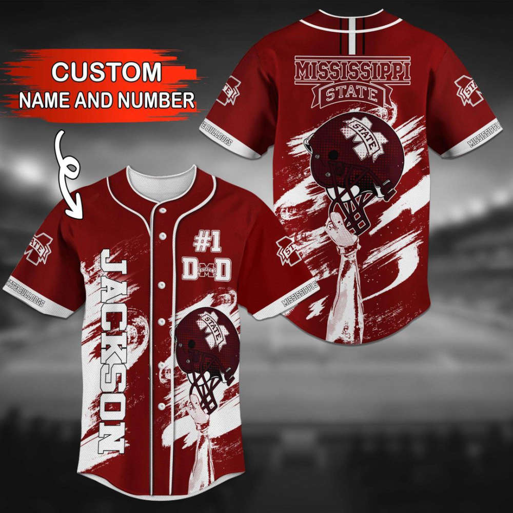 Mississippi State Bulldogs Personalized Baseball Jersey - lylyprint.com baseball jersey product view 2