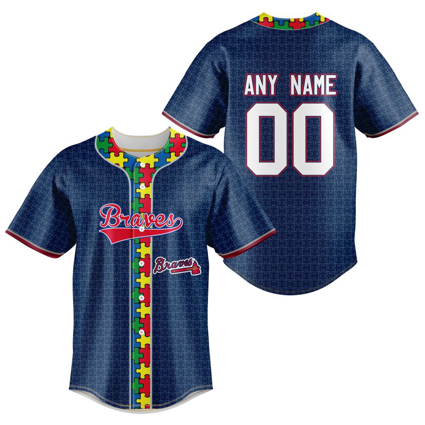 MLB Atlanta Braves Specialized Baseball Jersey Fearless Aganst Autism Gift for Men Women - Bafud baseball jersey product view 2